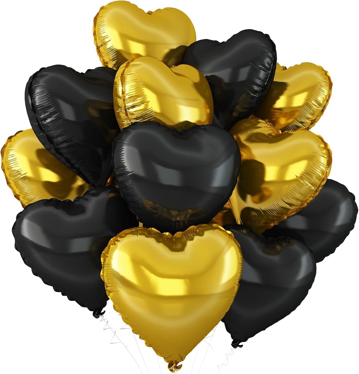 12-Pack 18in Black & Gold Heart Foil Balloons – Mylar Party Decor for Birthday, Wedding & Baby Shower
